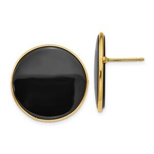 14k Yellow Gold Genuine Fine Jewelry  21mm Round Black Onyx Post Earrings